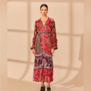 Farm Rio: Mixed Floral Prints Long Sleeve Maxi Dress
